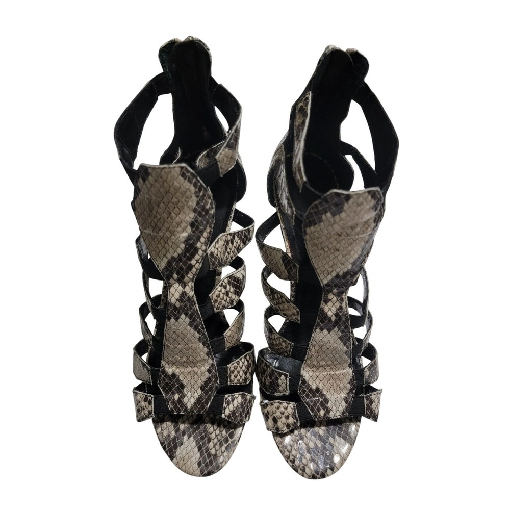 Ivanka Trump Snakeskin Gladiator Heels Caged Stiletto Sandals Gray 10M